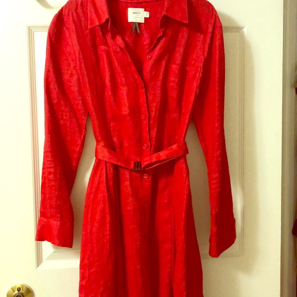 Red Linen A-Line Dress